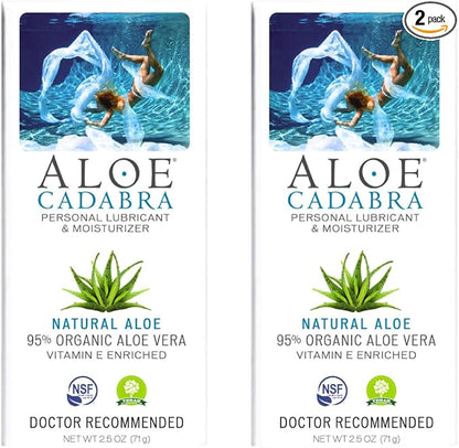 Aloe Cadabra Natural Water Based Personal Lubricant and Vaginal Moisturizer, Organic Aloe Lube for Men, Women and Couples, Non-Staining, pH Balanced (Unscented 2.5 Ounces, 2 Pack)