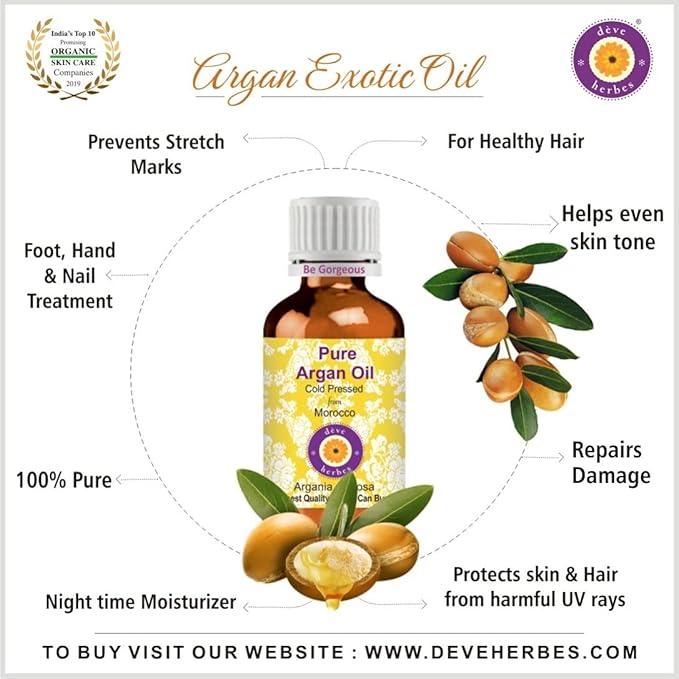 Deve Herbes Pure Argan (Moroccan) Oil (Argania spinosa) Cold Pressed (Pack of Five) 100ml X 5 (16.9 oz)