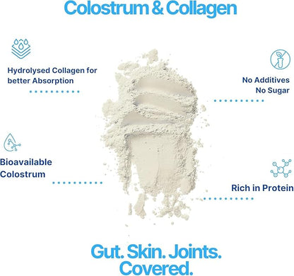 Grass-Fed Colostrum & Collagen Peptides with Probiotics + Vitamin B12 – 800mg IgG for Immune, Gut & Beauty Support – Ethically Sourced, Non-GMO, Hormone-Free, Filler-Free, 30 Servings, 5.11 oz