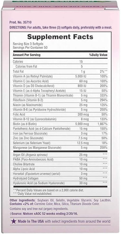 Nature's Bounty Optimal Solutions Hair Skin & Nails Extra Strength Softgels, 150 Count