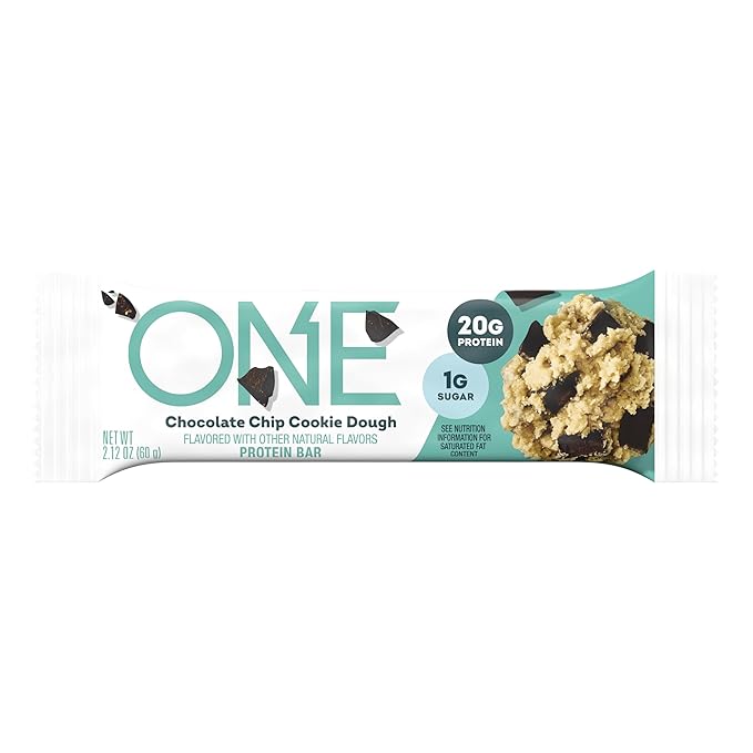 ONE Protein Bars, Chocolate Chip Cookie Dough, Gluten Free with 20g Protein and 1g Sugar, Pantry Staples, 2.12 oz (12 Count)