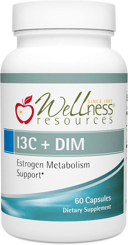 Wellness Resources I3C + DIM for Healthy Estrogen Metabolism, Detoxification (60 Capsules) - 300mg I3C + 100mg DIM - Vegan, Gluten-Free