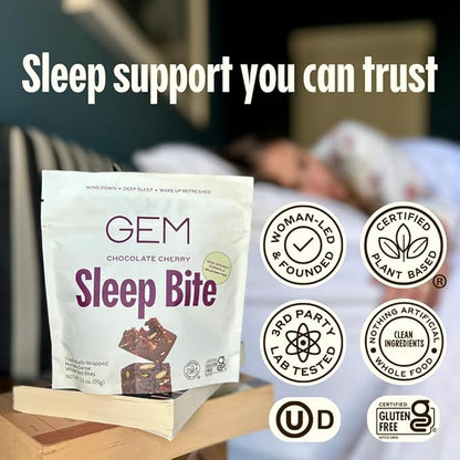 GEM Sleep Aid, Nighttime Bite, Melatonin Free, L-Theanine, Magnesium, Valerian Root Extract | Vegan and Gluten Free | Earthy Chocolate Cherry (28 Pack)