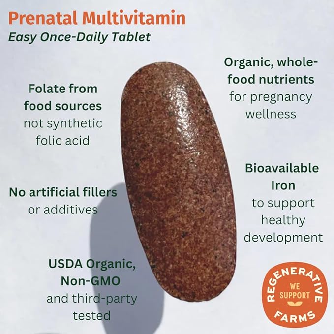 Prenatal Once Daily Multivitamin for Women for Conception, Pregnancy, Postpartum & Breastfeeding, Folate, Iron & Organic Whole Food Blend, Vegan, 60 Count