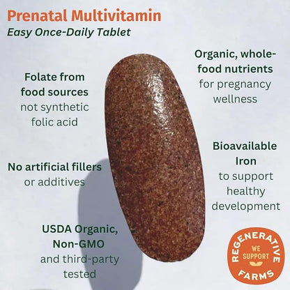Prenatal Once Daily Multivitamin for Women for Conception, Pregnancy, Postpartum & Breastfeeding, Folate, Iron & Organic Whole Food Blend, Vegan, 60 Count