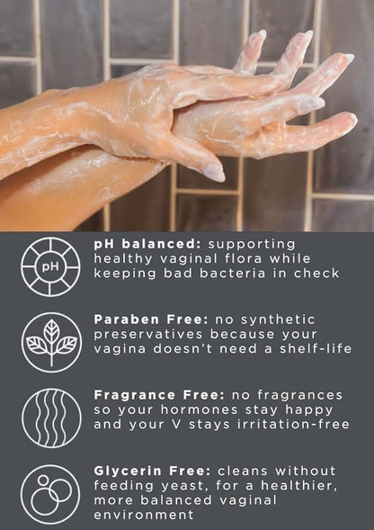 Gentle Feminine Wash for Women, pH Balanced Vulva Cleanser for Sensitive Skin, Plant Based Natural Hygiene, Unscented Vaginal Soap, Paraben and Glycerin Free (4 fl oz)