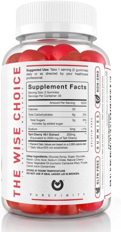 PUREFINITY Tart Cherry Gummies – Uric Acid Flush for Joint Relief & Recovery, Raw Juice Extract Antioxidant – Non-GMO, Gluten Free, Vegan, 60 Count (Pack of 2)