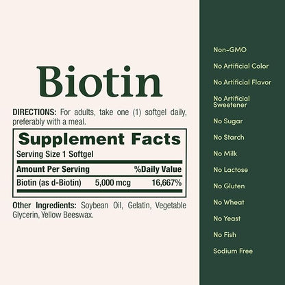 Nature's Bounty Super Potency Biotin 5000mcg - 72 softgels (Pack of 2)