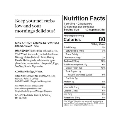 King Arthur, Keto Wheat Pancake Mix, Sourced Non-GMO, Certified Kosher, Keto Friendly, 12 Oz, Packaging May Vary (Pack of 2)
