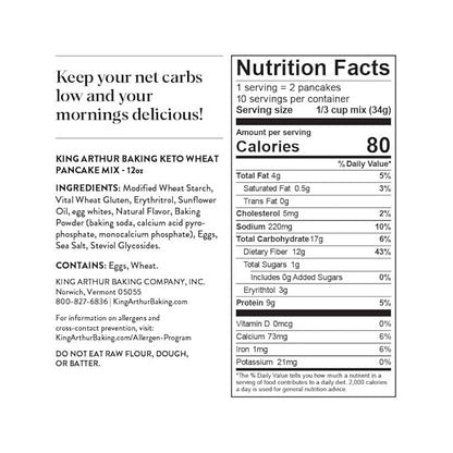 King Arthur Keto Wheat Pancake Mix: Low Carb, High Protein Breakfast Solution - Just Add Water for Fluffy Pancakes or Waffles - Non-GMO, Kosher Certified, 12 oz Pouch