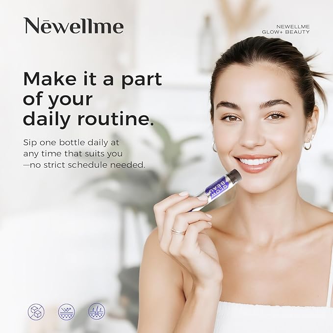 NEWELLME Liquid Collagen Shots with Hyaluronic Acid, 18,000mg Multi Collagen Peptides, Sugar Free Ready-to-Drink Collagen Supplement for Hair Skin Nails, 14 Bottles