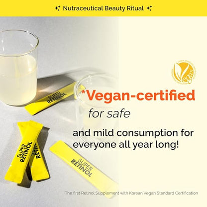VITALBEAUTIE Super Retinol - Ingestible Liposomal Retinol & Vitamin C 1000mg Powder - Vegan K-Beauty Skin Supplement for Radiant Glass Skin & Tone, Dark Spot Care, 30 Packets