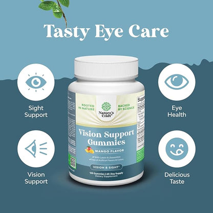 Vision Support Gummies for Adults - Lutein and Zeaxanthin Supplements for Eye Health - Potent Lutein Eye Vitamins for Blue Light Protection, Dryness, Strain Support & Visual Sharpness - 120 Count