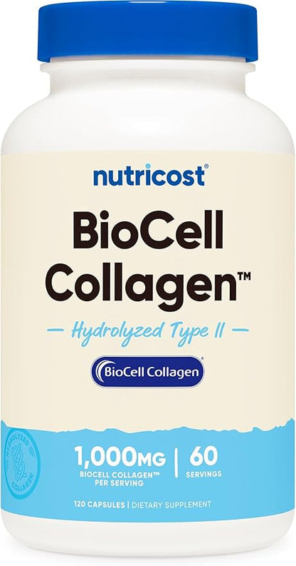 Nutricost BioCell Collagen (1,000mg) 120 Capsules - Hydrolyzed Type II Collagen Supplement, GMO-Free, Gluten-Free, 60 Servings