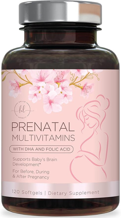 Prenatal Vitamins for Women - Prenatal Multivitamin with Folic Acid & Omega 3 DHA Fetal Development Support - Pregnancy Vitamin Supplement with, Vitamin A, C, D, B6, B12 & Iron - 120 Softgels