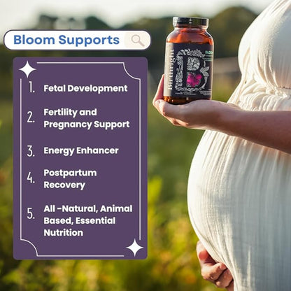 Birthright Bloom Prenatal Supplement – Animal Based Whole Food Prenatal with Grass Fed Liver, Fish Roe, Bone Marrow, Colostrum, Magnesium & Traditional Herbs