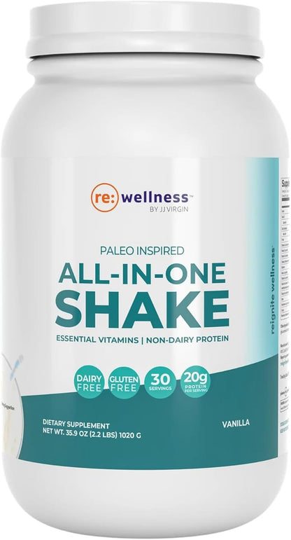 Reignite Wellness by JJ Virgin | Vanilla Paleo-Inspired All-in-One Shake | Gluten Free + Dairy Free Protein Powder | Contains 20G of Beef Protein with Vitamins, Minerals, Amino Acids | 30 Servings