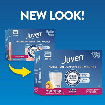 Juven Therapeutic Nutrition Drink Powder Including Collagen Peptides, Amino Acids, and HMB For Wound Healing Support, Fruit Punch, 30 Packets