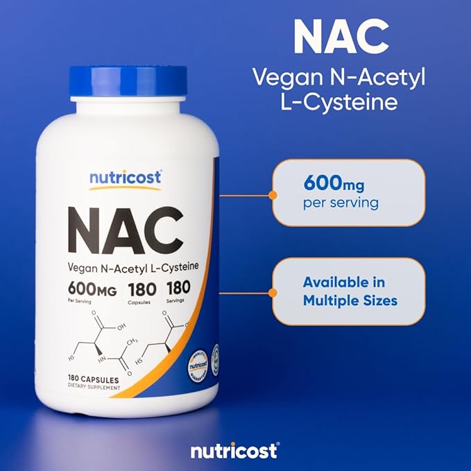 Nutricost N-Acetyl L-Cysteine (NAC) 600mg, 180 Capsules - Non-GMO, Gluten Free (Pack of 2)