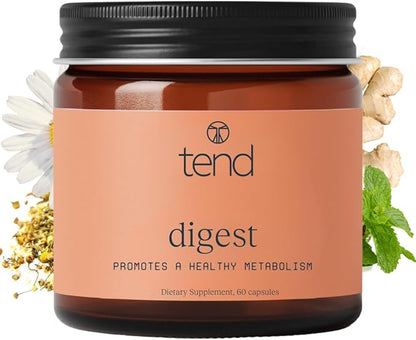 Tend Digest – Digestive Enzyme & Herbal Blend | Bloating Relief, Gas Support, Gut Health Supplement with Peppermint, Ginger & Chamomile