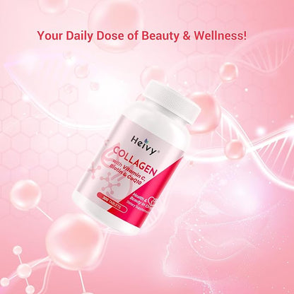 Heivy Natural Collagen 5000 mg with Vitamin C, Biotin and CoQ10,Hydrolyzed Collagen Peptides Supportment for Women & Men, Multi Collagen Pill for Hair, Skin, Nails, Joint, Grass Fed, 300 Tablets