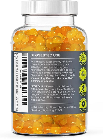 Pickleball Gummies | Triple Action Endurance Focus Energy | With 5 Electrolytes and Vitamin B | Vegan and Keto Non-GMO | Game-Time readiness and endurance | Lemon Sugar Free gummies | 60 ct