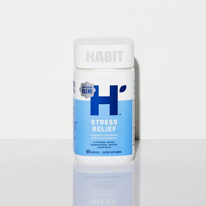 Habit Stress Relief Supplement 2 Pack (120 Capsules) - New Look, Supports Relaxation & Mood Balance, Vitamin B, Adaptogens, Lemon Balm, Calming, Vegan, Non-GMO