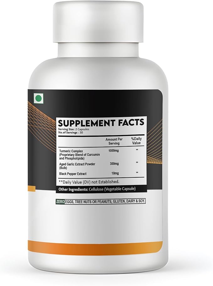 Turmeric Curcumin Capsules with Garlic & Black Pepper – Support Joint & Muscle Health* – 60 Vegan Capsules