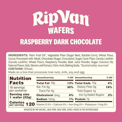 Rip Van Raspberry & Dark Chocolate Wafer Cookies - Healthy Snacks - Non GMO Keto Cookies - Keto Snacks - Low Carb, Low Sugar (1g), Low Calorie and Vegan Snack - 16 Count