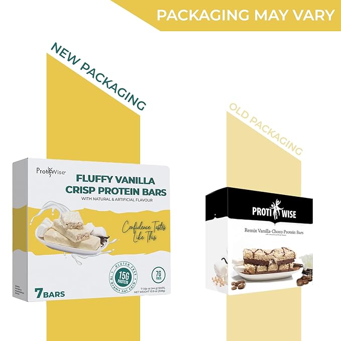 Protiwise High Protein Nutrition Bar | Fluffy Vanilla | 15g Protein Bar | Meal Replacement Bar | Gluten Free, Low Fat, Low Sugar, Keto-Friendly | Crush Cravings, Lose Weight | 7/box