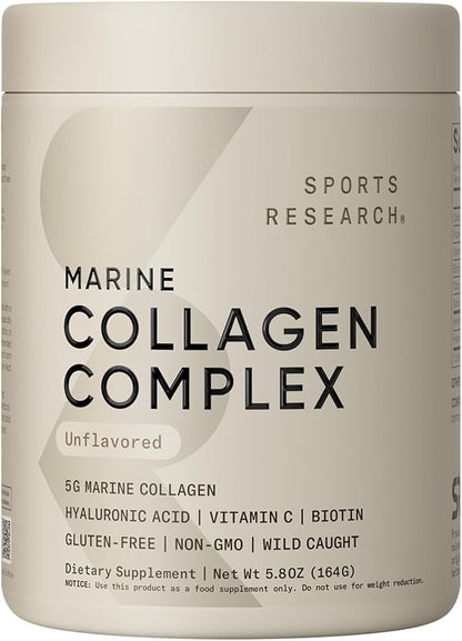 Sports Research Collagen Beauty Complex with Hyaluronic Acid, Vitamin C + Biotin | Pescatarian, Keto Certified & Non-GMO Verified - Unflavored (30 Servings)