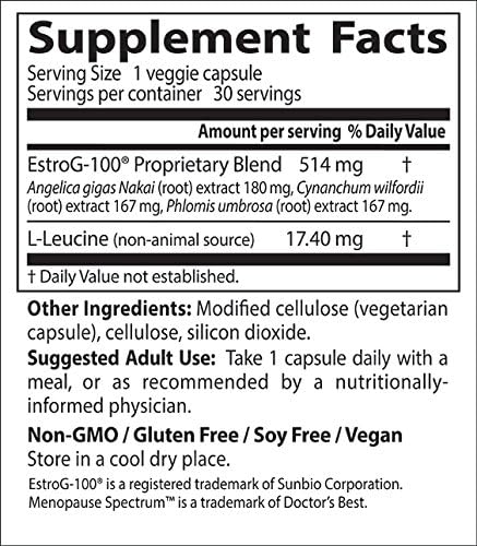 Doctor's Best Menopause Spectrum with EstroG-100 - Menopause Support Supplement for Women, Hot Flashes & Night Sweats Support, Helps Dryness, Gluten Free, Soy Free, Vegan Capsules - 30 Veg Caps
