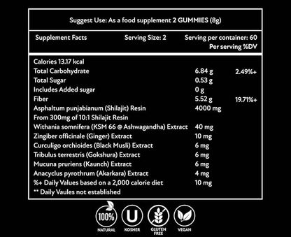 4000mg Shilajit Gummies I No Added Sugar I KSM-66 Ashwagandha, Gokshura | Men, Women I Gluten Free I Kosher | Vegan | Lab Tested I 100% Natural I 60 Gummy Tamarind Flavor (Pack of 1)