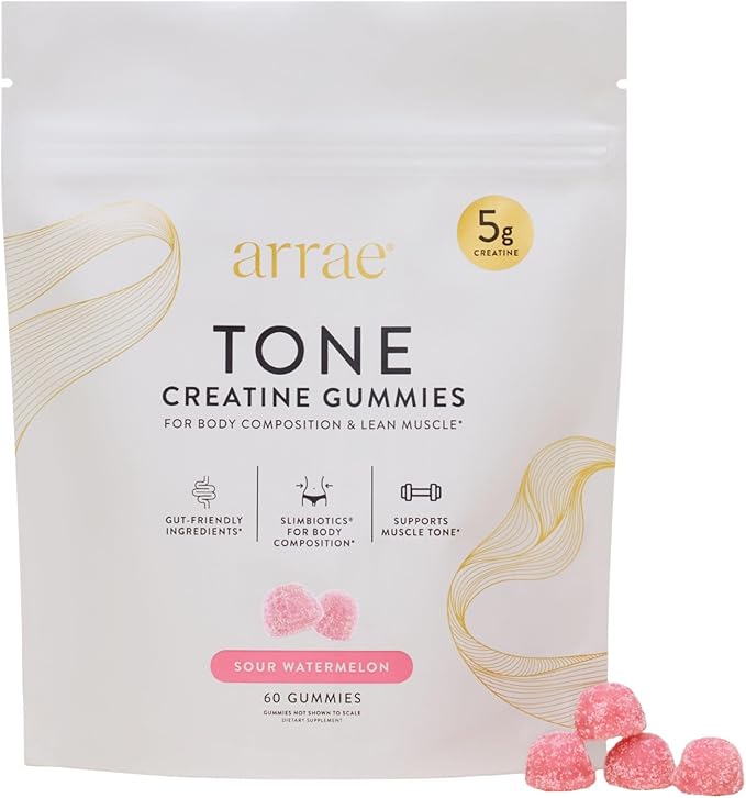 Arrae Tone Gummies – Creatine Monohydrate 5g for Women – Support Lean Muscle, Strength & Recovery – Sour Watermelon – 60 Count