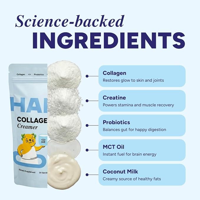 Collagen Protein Creamer for Coffee with Probiotics, Creatine & Coconut MCT Oil - Made in USA - Gut Health, Beauty & Recovery - 30 Servings