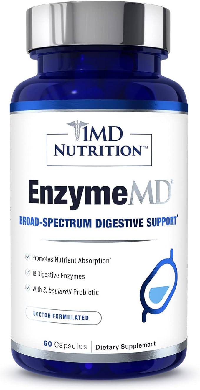 1MD Nutrition EnzymeMD - Digestive Enzymes Supplement - Doctor Formulated | 18 Plant-Based Enzymes - Gas & Bloating Support | 60 Capsules