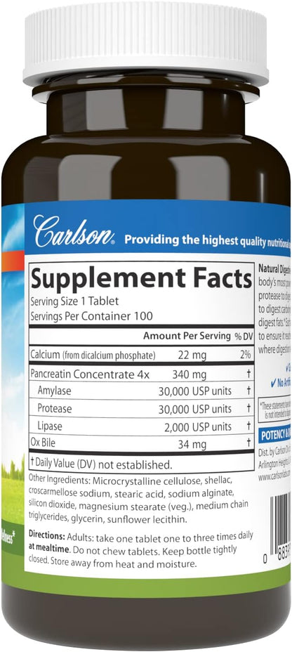 Carlson - Natural Digestive Enzymes, Digestive Aid #34 with Protease, Amylase & Lipase, Digestive Support, Nutrient Absorption & Optimal Wellness, 100 Tablets