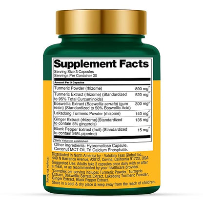 VAHDAM Turmeric Curcumin 2000mg (500mg Curcuminoids) with Boswellia & Piperine for Fast Absorption | Supports Joint Health and Mobility | 90 Capsules (Pack of 2)