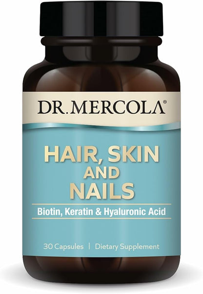 Dr. Mercola Hair, Skin and Nails - Provides Biotin, Keratin & Hyaluronic Acid - Premium Quality - Supports Healthy Aging - Non-GMO, Gluten-Free & Soy-Free - 30 Capsules (30 Servings)