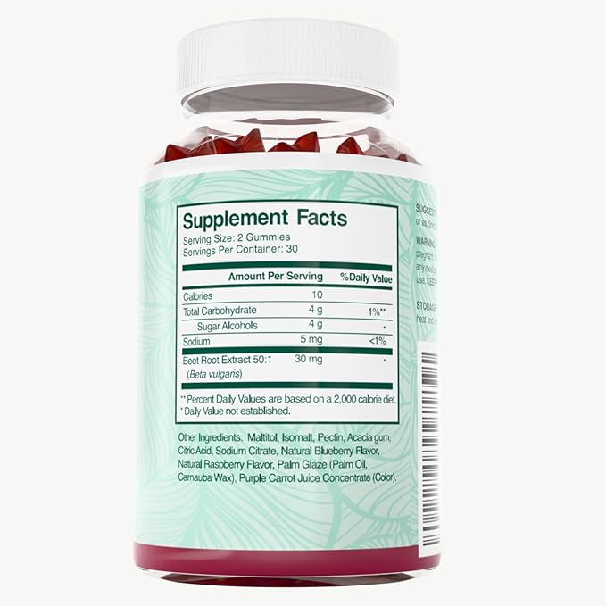 PurePremium Beet Root Gummies - 60 Sugar Free Chews - Nitric Oxide Beetroot Gummies | Natural Blueberry Flavor - Supplements for Normal Blood Pressure – 1 Month Supply