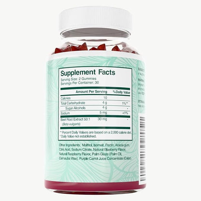 PurePremium Beet Root Gummies - 60 Sugar Free Chews - Nitric Oxide Beetroot Gummies | Natural Blueberry Flavor - Supplements for Normal Blood Pressure – 1 Month Supply