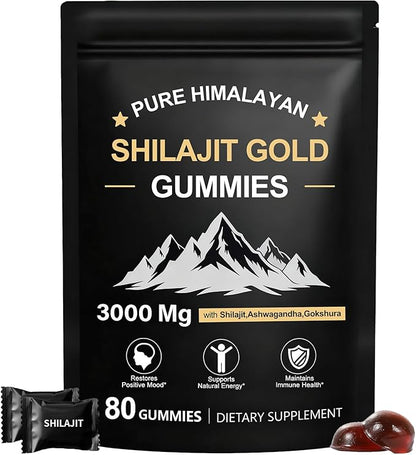 Shilajit Gummies for Men & Women, Natural Himalayan Shilajit Gummies Rich in Ashwagandha, Gokshura with 85+ Minerals, Non-GMO, 100% Pure & Natural, Energy Support & Overall Health, 80 Gummies