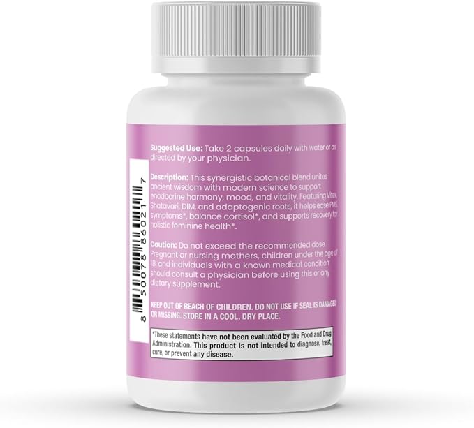 Hormonal Balance Blend for Women – Vitex, DIM, Shatavari + Adaptogenic Support – Menstrual & Menopause Relief – Vegan, Clean-Label Formula – 4600mg – 60 Capsules