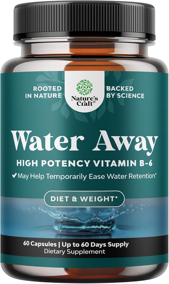 Water Away Herbal Diuretic Pills High Strength - Fluid Retention Supplement with Dandelion Leaf Extract & Green Tea for Bloating Relief for Women & Men - Capsules for Leg & Feet Swelling - 60 Count