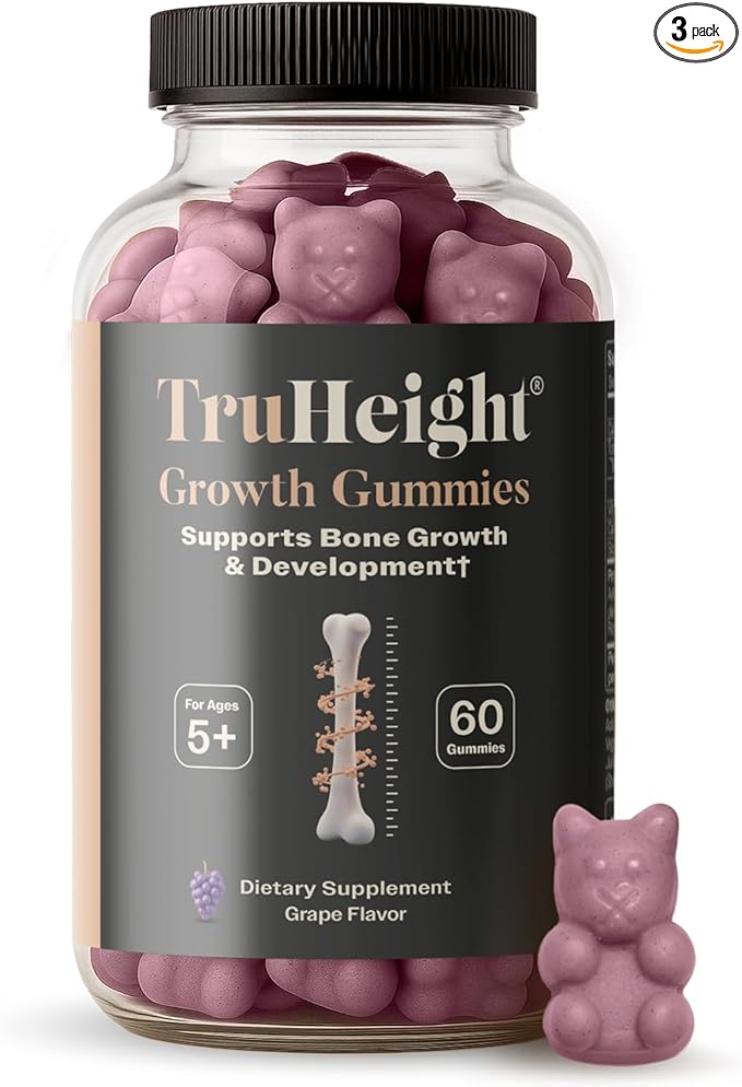 TruHeight Growth Gummies (Grape) Tall Nutrition for Natural Growth Supplement for Kids & Teens - Vitamin D, K, Calcium & Ashwagandha, Bone Strength Vitamins D3 K2, Picky Eater, Taller Ages 5+