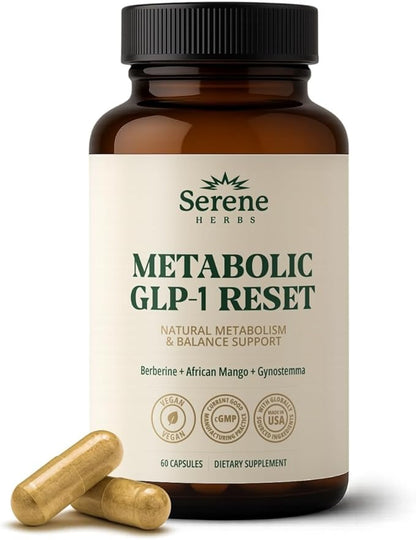 Serene Herbs GLP-1 Supplement for Women & Men - Metabolic Reset, Hunger Support with Berberine, InnoSlim, Actiponin - Natural GLP1 Booster to Support Appetite, Gut & Digestion - Vegan - 60 Capsules