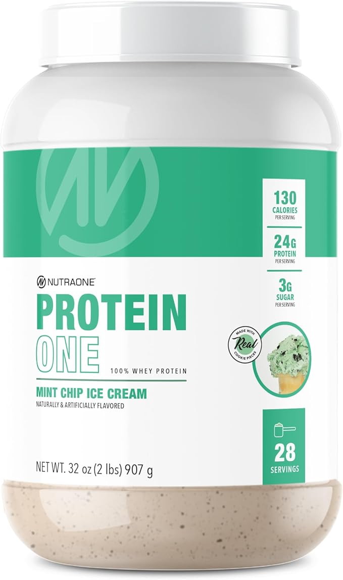 NutraOne ProteinOne Whey Protein Promote Recovery and Build Muscle with a Protein Shake Powder for Men & Women (Mint Chip Ice Cream, 2 LB)