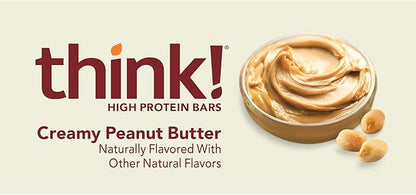 Think! Protein Bars, High Protein Snacks, Gluten Free, Sugar Free Energy Bar with Whey Protein Isolate, Creamy Peanut Butter, Nutrition Bars without Artificial Sweeteners, 1 Box (Pack of 2)