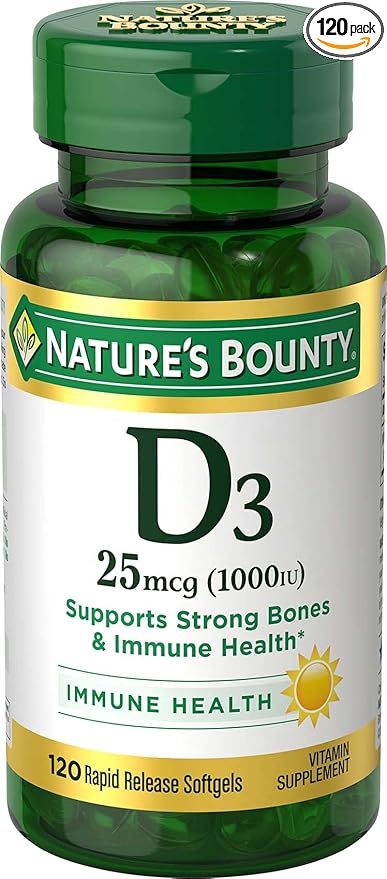 Nature's Bounty Vitamin D3 Vitamin Supplement, Supports Immune System and Bone Health, 1000IU, 120 Softgels