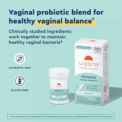 Uqora Promote - Support Vaginal Health* - Probiotic for Women with Lactoferrin, Lactobacillus Acidophilus & Lacticaseibacillus Rhamnosus - Vaginal Probiotics - Gluten-Free - 30 Capsules (2 Pack)